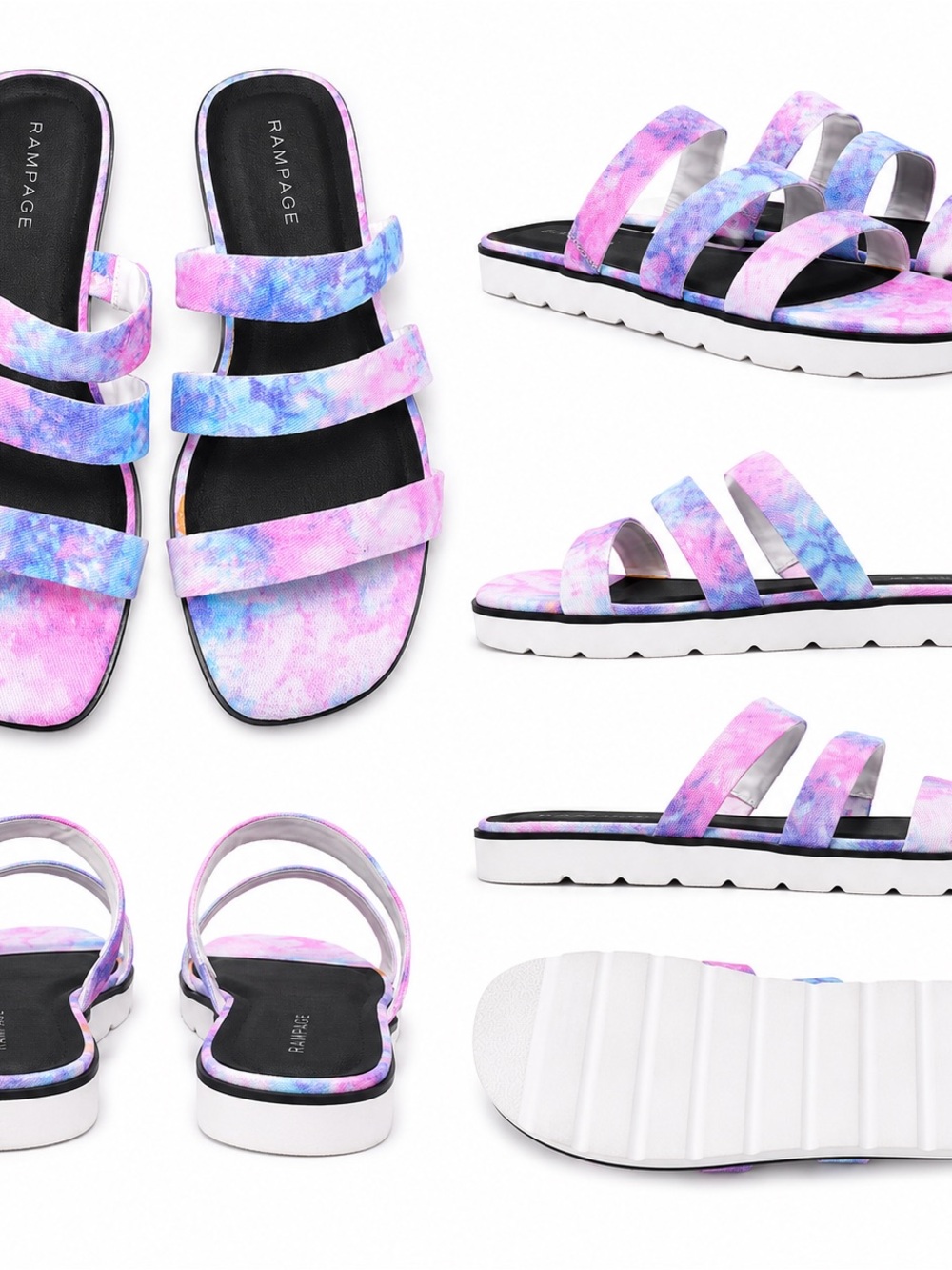 Rampage Pastel Tie-Dye Triple Strap Slide Sandals- Size 10M